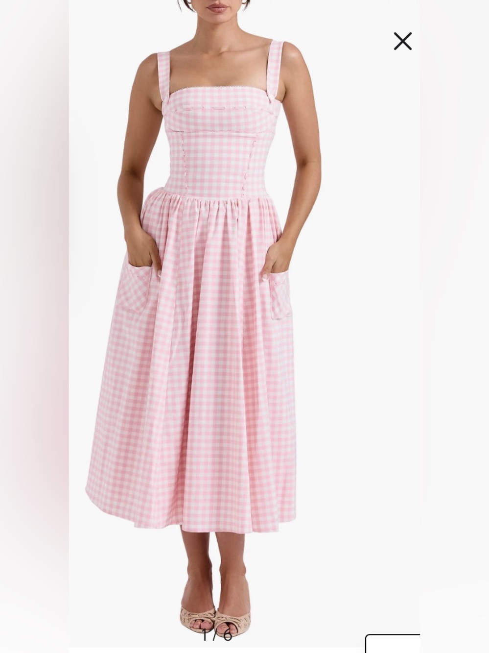 House of CB Vivien pink strawberry shortcake midi dress with pocket - Picture 4 of 5